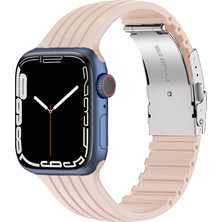 Nezih Case Apple Watch Seri 2/3/4/5/6/7/8/se 42MM 44MM 45MM Uyumlu Metal Klipsli Çizgili Jel Silikon Kordon