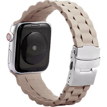 Nezih Case Apple Watch Seri 2/3/4/5/6/7/8/se 42MM 44MM 45MM Uyumlu Metal Klipsli Bakla Tasarım Silikon Kordon