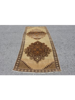 Türk Halısı, Eskitme Halı, Halı, 117X328 cm Bej Halı, El Yapımı Mutfak Halı, Organik Mutfak Halı,  9