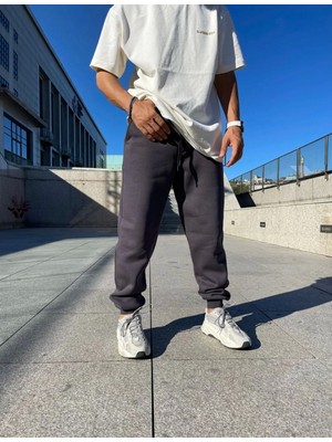 Black Ant Erkek Içi Şardonlu Paçası Lastikli Eşofman Altı - Füme