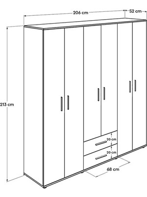 Adore White 6 Kapı 2 Çekmece Gardırop
