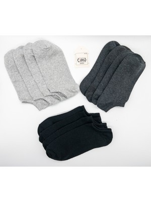 Ciho Socks Erkek Basic 12 Çift Siyah Füme Gri Renk Patik Çorap