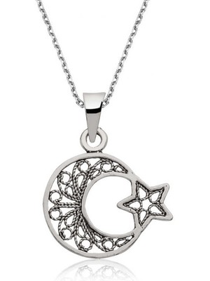 Himarry 925 Ayar Gümüş Ay Yıldız Kadın Gümüş Kolye