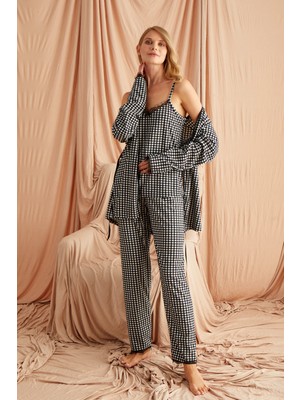 Nisanca Kışlık Sabahlıklı Kadın Kadife Pijama Takımı