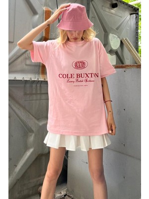 Madmext Pembe Baskılı Oversize Tişört Mg1512