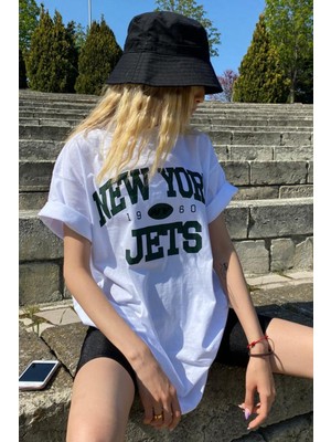 Madmext Beyaz Baskılı Oversize Kadın Tişört Mg1226