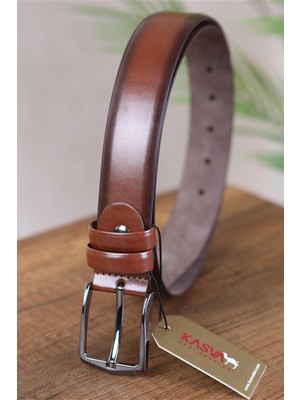 Kasva Deri 3.5 cm Battal Boy Taba Düz Suni Kemer