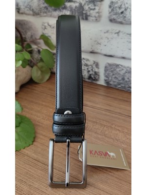 Kasva Deri 3.5 cm Klasik Siyah Alt Nubuk Orijinal Vidala Deri