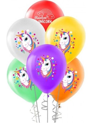 Balonevi TUN6487 Balonevi, Kalpli Unicorn, 12'' Baskılı Pastel Balon 100'LÜ Paket