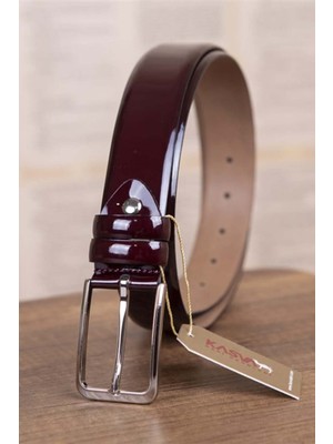 Kasva Deri 3.5 cm Bordo Rugan  Deri Kemer