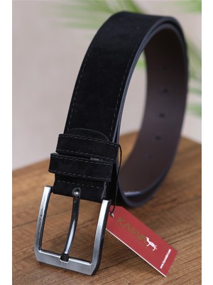 Kasva Deri 4.5 cm Siyah Süet Suni Spor Kemer