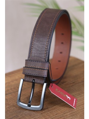 Kasva Deri 4.5 cm Kahve Dikişli Suni Spor Kemer