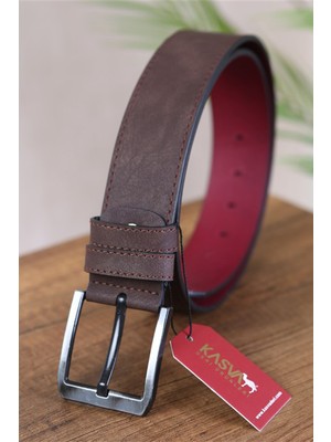 Kasva Deri 4.5 cm Kahve Düz Dikişli Suni Spor Kemer