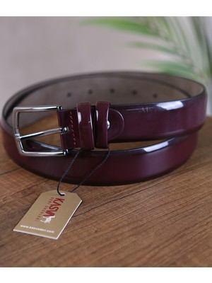 Kasva Deri 3.5 cm Bordo Rugan Düz Suni Klasik Kemer