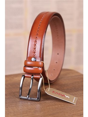 Kasva Deri 3.5 cm Taba Desenli Deri Kemer