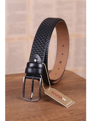 Kasva Deri 3.5 cm Siyah Desenli Deri Kemer