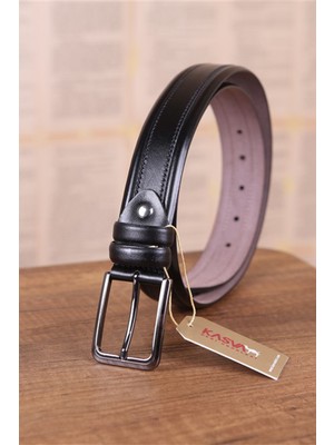 Kasva Deri 3.5 cm Siyah Desenli Deri Kemer