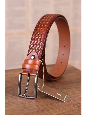 Kasva Deri 3.5 cm Taba Desenli Deri Kemer