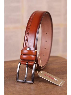 Kasva Deri 3.5 cm Taba Desenli Deri Kemer