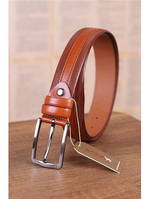 Kasva Deri 3.5 cm Taba Desenli Deri Kemer