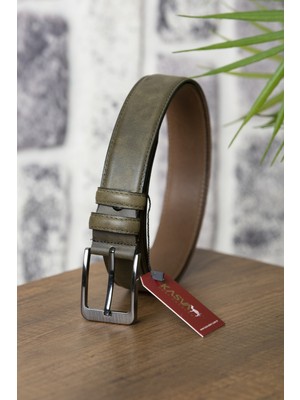 Kasva Deri 3.5 cm Haki Yeşil Grayz  Deri Kemer