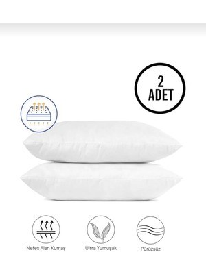 AY Home  2 Adet Antialerjik Boncuk  Silikon  Yastık 50 x 70 cm 800 gr  Dış Kumaş 100% Pamuk Beyaz Renk Yıkanabilir