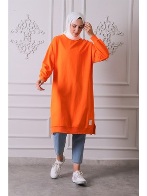 Soul 30645 Bisiklet Yaka 2 Iplik Uzun  Diz Altı Tunik Orange