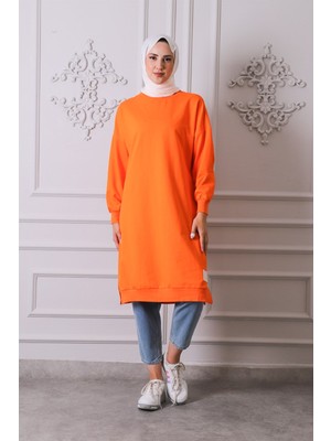 Soul 30645 Bisiklet Yaka 2 Iplik Uzun  Diz Altı Tunik Orange