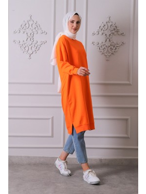 Soul 30645 Bisiklet Yaka 2 Iplik Uzun  Diz Altı Tunik Orange