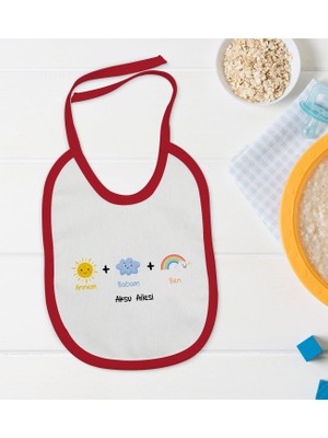 Bk Kids Kişiye Özel Annem Babam Ben Tasarımlı Kırmızı Bebek Mama Önlüğü-1