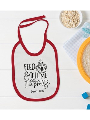 Bk Kids Kişiye Özel I'm Pretty Tasarımlı Kırmızı Bebek Mama Önlüğü-1