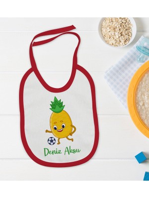 Bk Kids Kişiye Özel Futbol Tasarımlı Kırmızı Bebek Mama Önlüğü-3