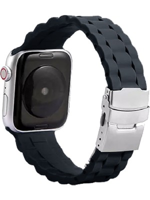 Nezih Case Apple Watch Seri 2/3/4/5/6/7/8/se 42MM 44MM 45MM Uyumlu Metal Klipsli Bakla Tasarım Silikon Kordon