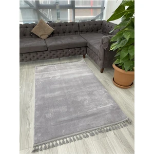 Yumuşacık Gri Örgü Saçaklı Poffy Peluş Dekoratif Halı