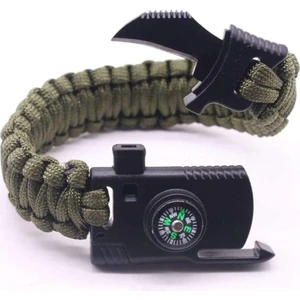 Bıçaklı Paracord Paraşüt Ipi Bileklik - Ateş Başlatıcı- Düdük - Pusula (Haki)