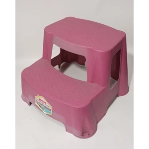 Pembe Renk Kaymaz Taban Yükseltici Basamaklı Çocuk Lavabo Taburesi 120KG Taşır 2 Basamaklı Merdiven