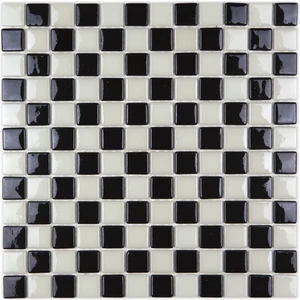 Mutfak, Banyo, Havuz, Sauna, Spa ve Tüm Yüzeyler Için 25X25 mm Beyaz, Siyah Damalı Cam Mozaik.