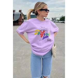 Lila Baskılı Oversize Tişört Mg1522