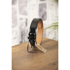 Kasva Deri 3.5 cm Siyah Rugan Orjinal Deri Kemer