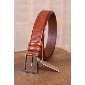 Kasva Deri 3.5 cm Taba Desenli  Deri Kemer