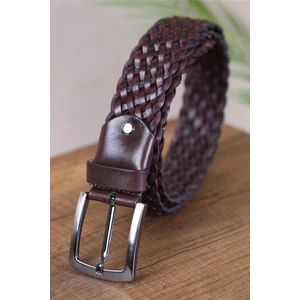 Kasva Deri 4 cm El Örgüsü Kahve Deri Kemer