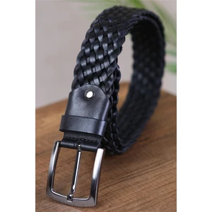 Kasva Deri 4 cm El Örügüsü Siyah Deri Kemer