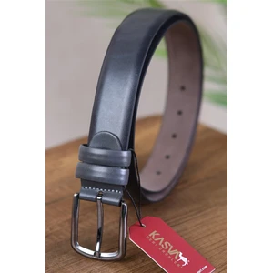 Kasva Deri 3.5 cm Gri Düz Suni Klasik Kemer