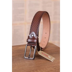 Kasva Deri 3.5 cm Fındık Desenli Deri Kemer