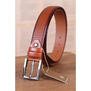 Kasva Deri 3.5 cm Taba Desenli Deri Kemer