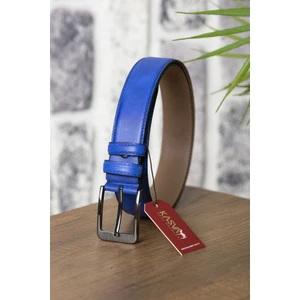 Kasva Deri 3.5 cm Saks Mavi Grayz  Deri Kemer