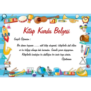 Tellgraf Reklam Hizmetleri Okullar Için Kitap Kurdu Belgesi(A4 - 12 Ad)