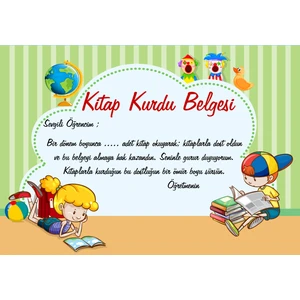 Tellgraf Reklam Hizmetleri Okullar Için Kitap Kurdu Belgesi(A4 - 12 Ad)