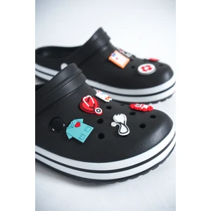 Samesa Siyah Aksesuarlı Düz Clogs Sabo Doktor Hemşire Hastane Eva Yazlık Plaj - Günlük Terlik