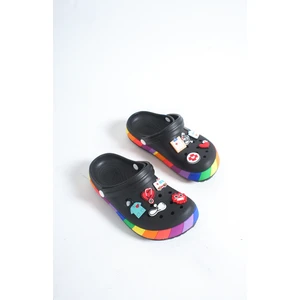 Samesa Siyah Aksesuarlı Gökkuşağı Clogs Sabo Doktor Hemşire Hastane Eva Yazlık Plaj - Günlük Terlik